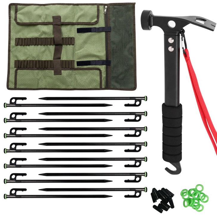 자캠 고강도 30cm 캠핑 단조팩 14개 세트 보호캡 야광링 롤팩가방 스틸해머