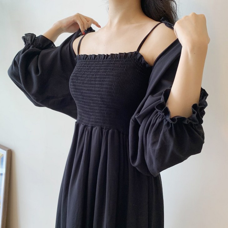 SET 데이지클로젯 아카시아 스모크 나시원피스 여성 여자 민소매 뷔스티에 스커트 크롭 볼레로 가디건 세트  봄 가을 여름 간절기 사계절 셋업 청순 러블리 휴가철 바캉스룩