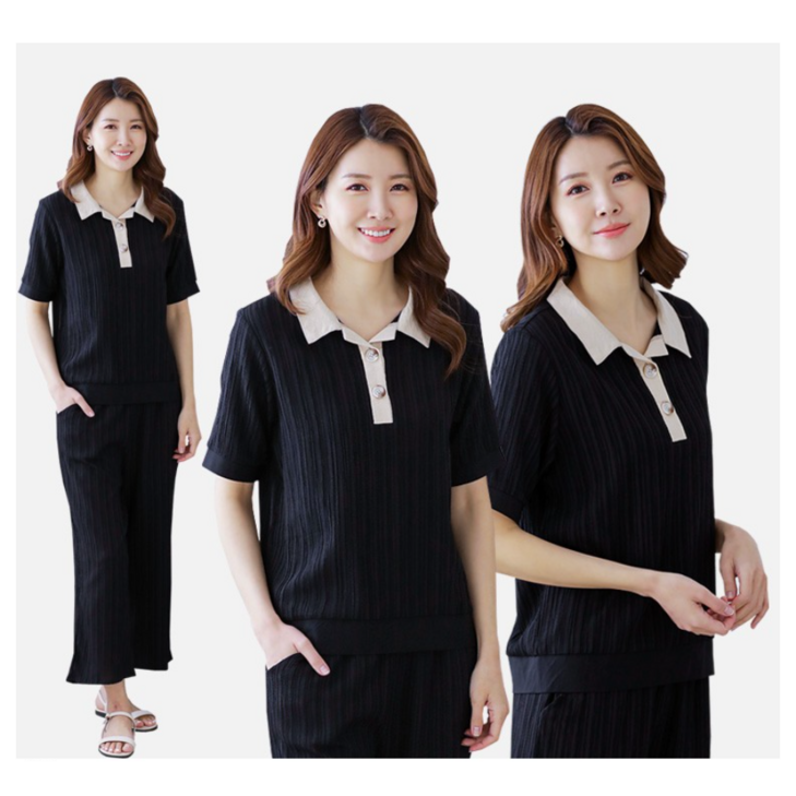 여성 인견 플리츠 반팔 카라 블라우스