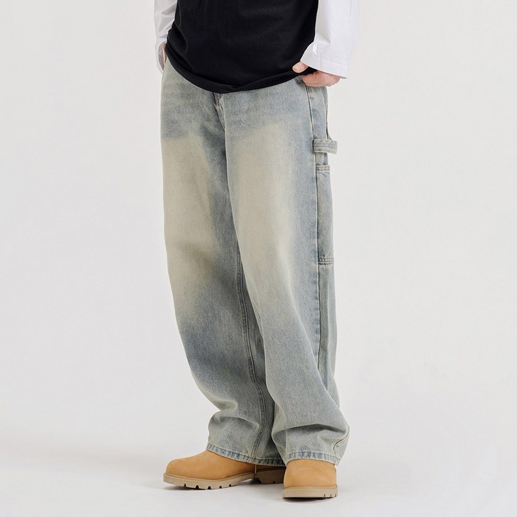 쿠마르 남성 카펜더 벌룬 와이드 청바지 데님 팬츠