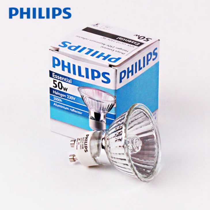 필립스 할로겐전구 GU10 220V 50W 전구색 KC인증 투명 램프, 전구색, 1개