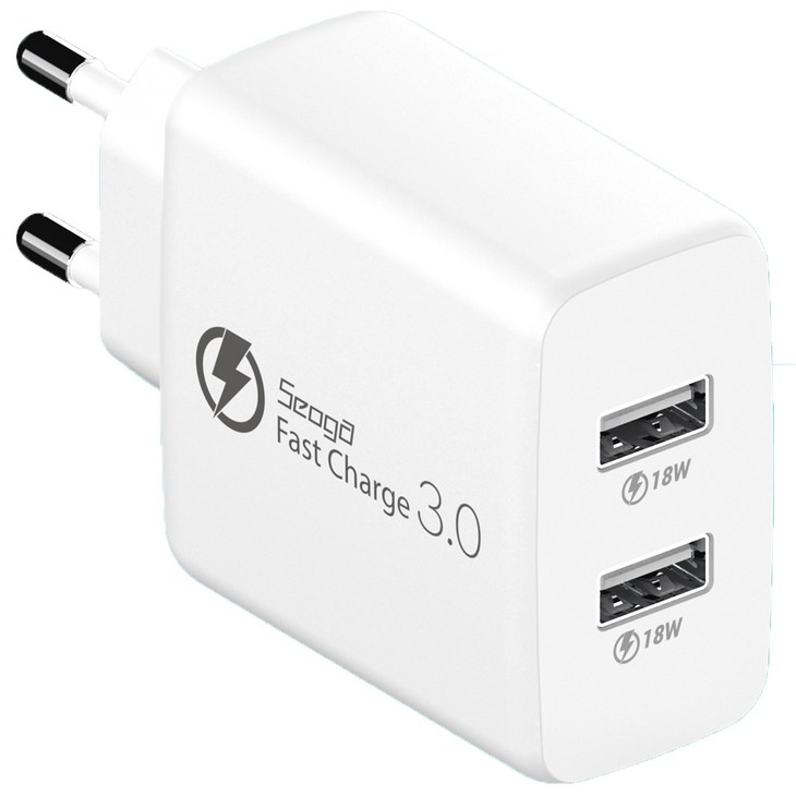 서가 36W 퀵차지 QC3.0 2포트 멀티 18W18W 동시 USB 고속 충전기, 화이트, 1개 서가 36W 퀵차지 QC3.0 2포트 멀티 18W18W 동시 USB 고속 충전기, 화이트, 1개