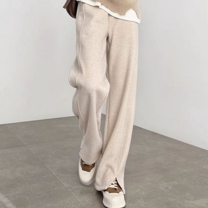 아이엠몽 여성용 슬림핏 옆트임 부츠컷 니트 긴바지 R5W082