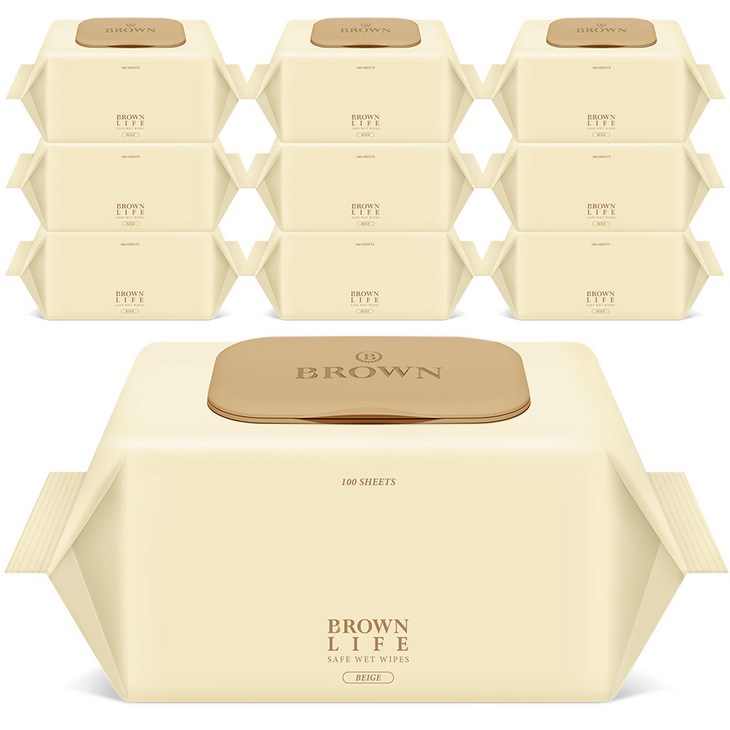 브라운 라이프 베이지 엠보싱 대용량 아기물티슈 캡형, 50g, 100개입, 10개