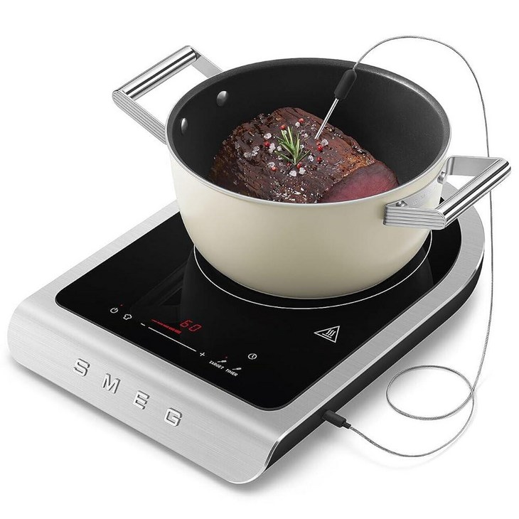 SMEG 1800W 휴대용 인덕션 쿠커 콜레지오네 컬렉션  프로브가 장착된 싱글 버너