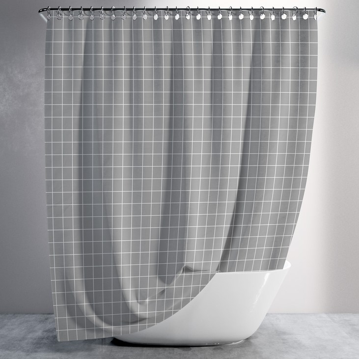 욕실 패브릭 방수 샤워커튼 화장실 가림막, 패브릭 체크무늬 그레이 180X180cm, 1개