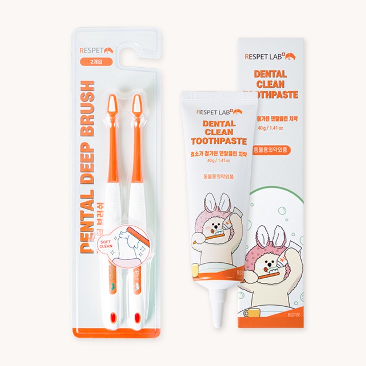 리스펫랩 반려동물 덴탈클린 치약 40g 덴탈 딥 브러쉬 2p 세트
