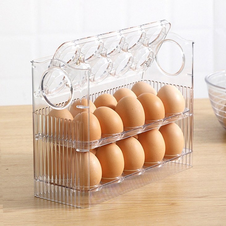 생활꿀템 30구 계란 트레이 3단 보관함, 투명 일체형