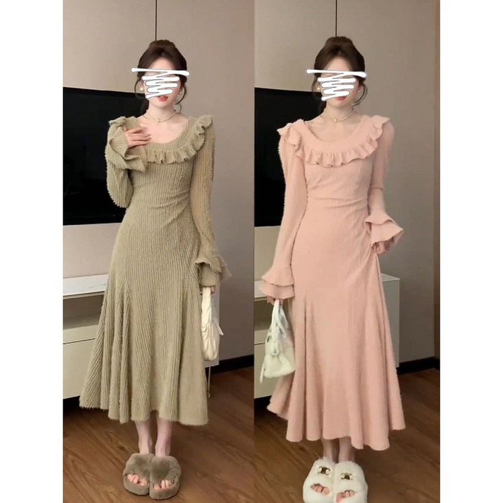 프렌치 원피스 니트 롱 스커트