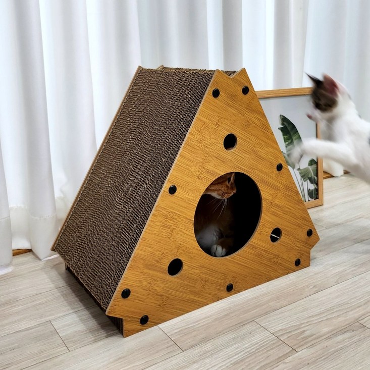 펫카고양이 우드 삼각형 스크래쳐 숨숨집 리필형