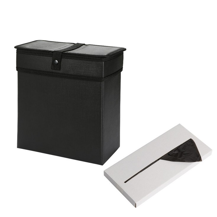 케이엠모터스 알라딘 차량용 쓰레기통 II 덮개형 블랙  비닐 봉투 50p 세트, 1세트