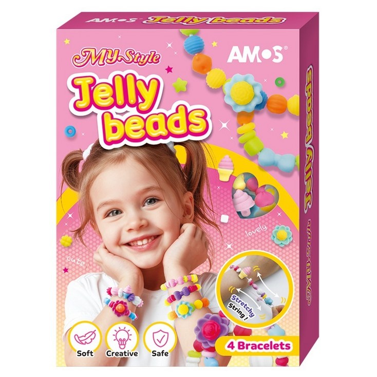 아모스 마이스타일 말랑 젤리비즈 팔찌 4p 만들기 세트, 혼합색상, 1세트