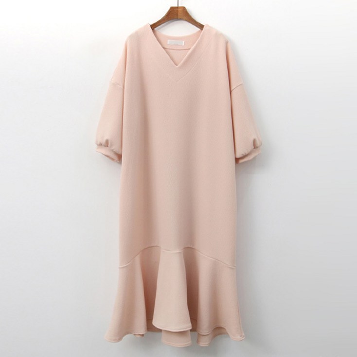 티탁 여성용 훌프릴 트임넥 7부 퍼프소매 원피스