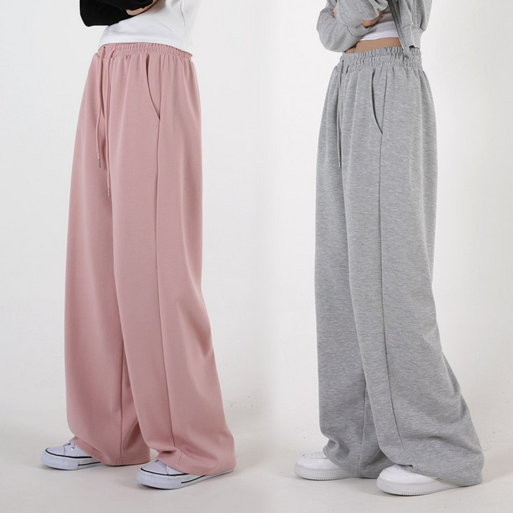 오버나인 여자 여성 무지 와이드 숏 롱 기장선택 트레이닝 팬츠 바지