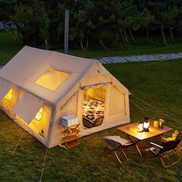 아이순스 에어텐트 12 천창모델 옥스퍼드 재질 캠핑텐트 풀세트 리빙쉘텐 에어텐트 56인용, 베이지 17.2