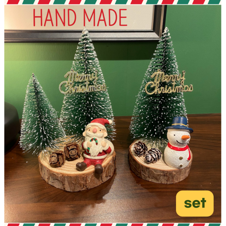 타미s 2025 핸드메이드 크리스마스 미니 트리 장식 인형 소품 2종 선물세트, 1세트, 눈내린 미니트리