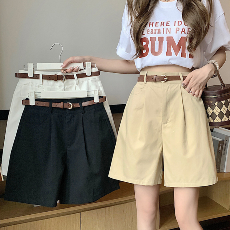 산들라 여성 A라인 벨트 반바지 빅사이즈 버뮤다 팬츠