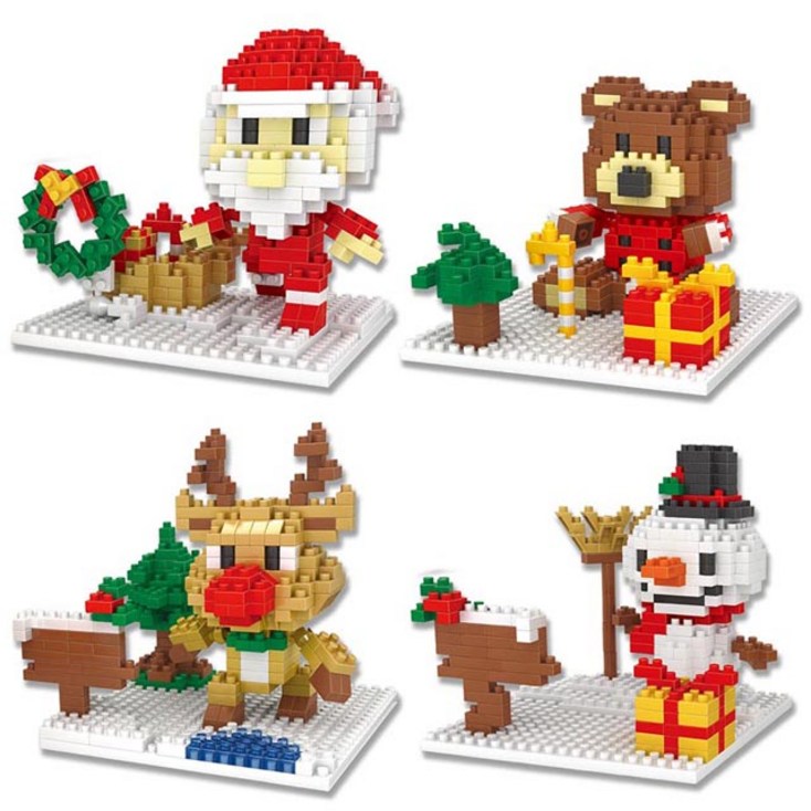 크리스마스 트리 눈사람 산타 장식 어린이 장난감 선물 4종세트 블럭, 1. 크리스마스 나노블록4종 - 투데이밈