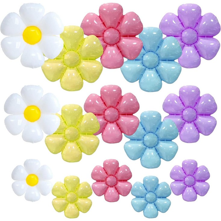 CEUQIESO 20pcs 데이지 풍선, 생일 새해 결혼식 파티 장식을위한 혼합 색상 미니 데이지 호일 풍선 흰색, 분홍색, 보라색, 파란색, 노란색 데이지 풍선 세트, 20개, 혼합 데이지