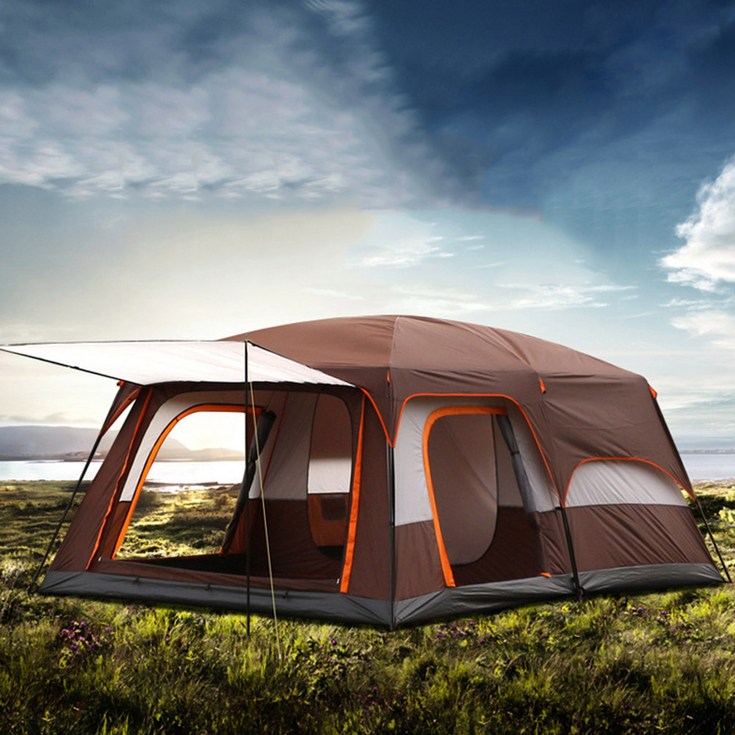 코코프 캠핑용 휴대용 글램핑 천막 투룸 패밀리 텐트 대형, 46인용, 브라운