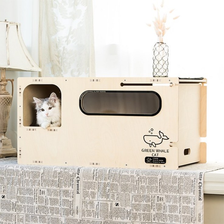 그린웨일 C1 원목 발판 거름망 대형 후드형 고양이 화장실