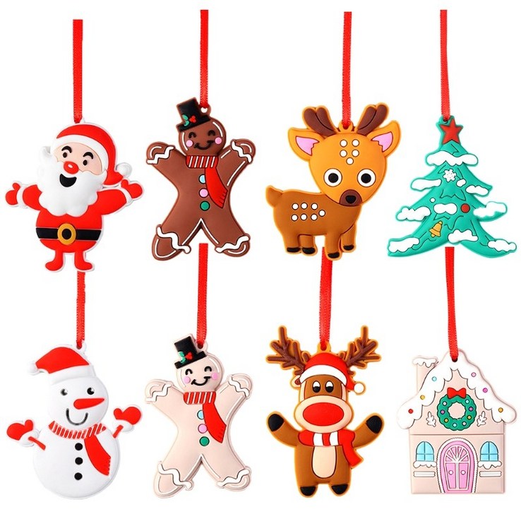 8pcs 크리스마스 트리 PVC 장식품 세트 귀여운 만화 산타 엘크 눈사람 미니 인형 펜던트를위한 매력 Xmas Decorati