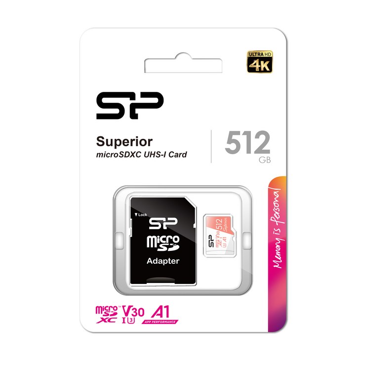 실리콘파워 micro SDXC Class10 Superior UHSI 4K U3 A1 V30, 512GB