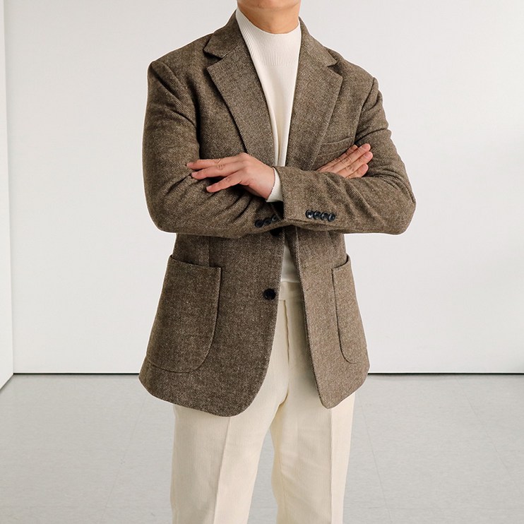 맨즈북 겨울 헤링본 모직 남자 결혼식 자켓 울 정장마이 클래식옷
