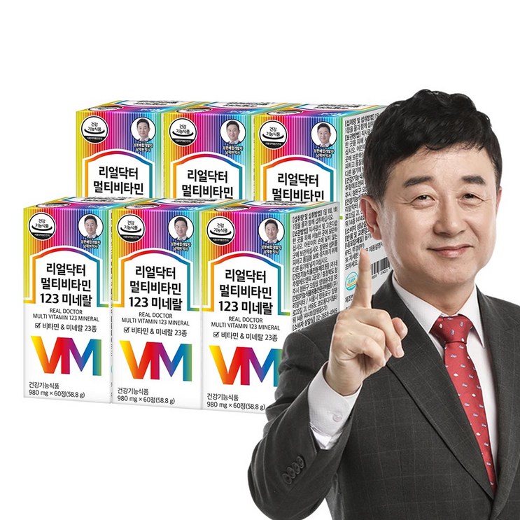 리얼닥터 멀티비타민 123 미네랄 23종 종합비타민 1일 1정 100 활력 에너지 충전피로회복목넘김이 좋은 사이즈980mg60정온가족 비타민영양제, 60정, 6개