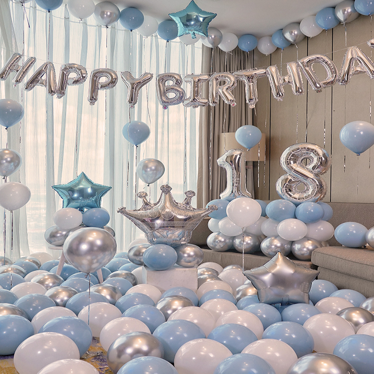 파티샵 생일 파티 풍선 세트 손펌프포함,숫자변경가능, 블루