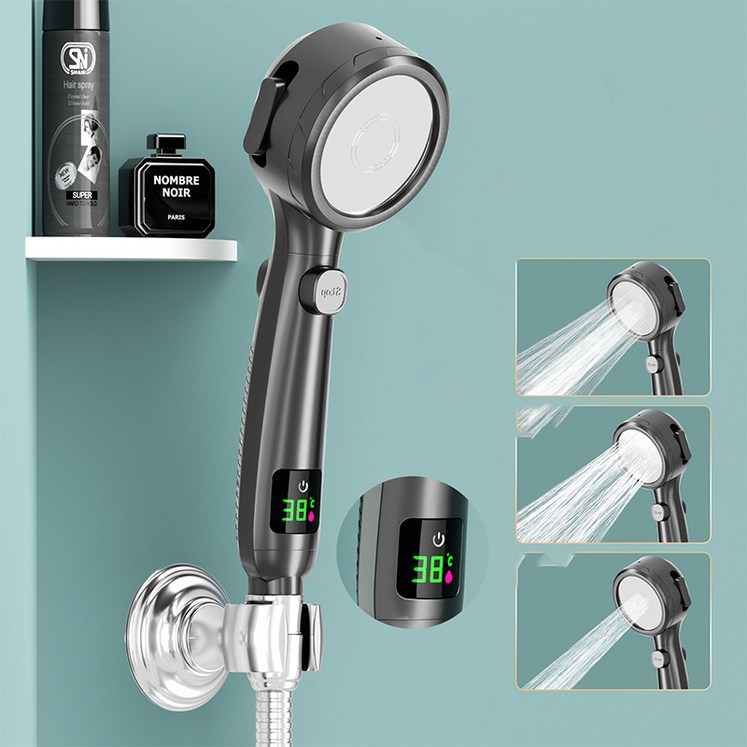 ZOZOFO LCD 디스플레이 온도 샤워기 수압상승 욕실청소 온도체크 샤워노즐  1.5m 호스