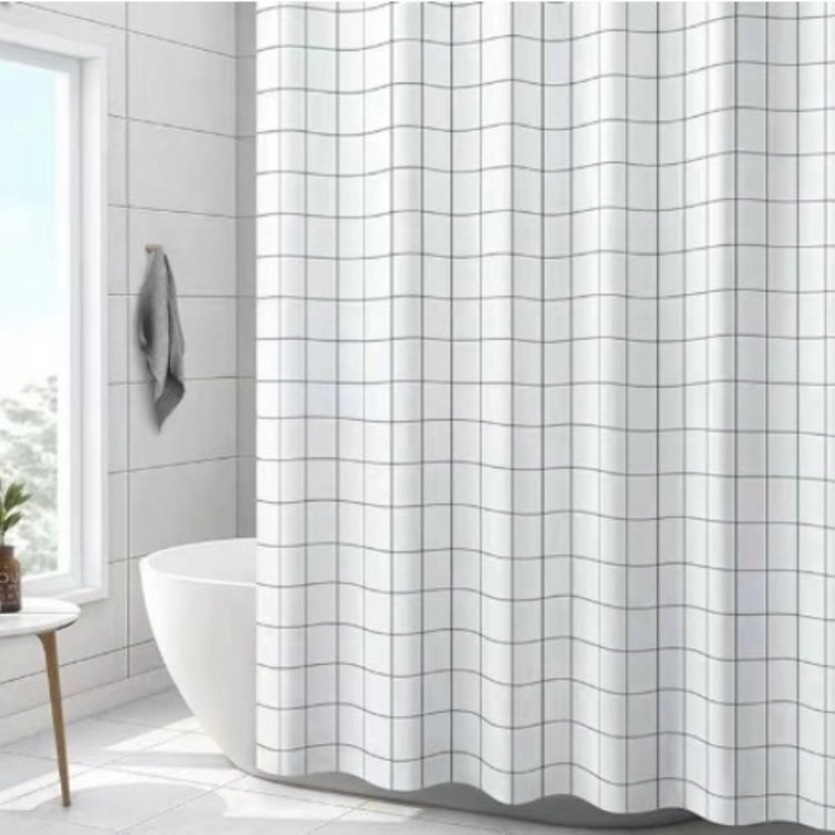 제이로 방수 고급 샤워 커튼 화장실 가림막 체크무늬, 1개, 화이트계열 20230728