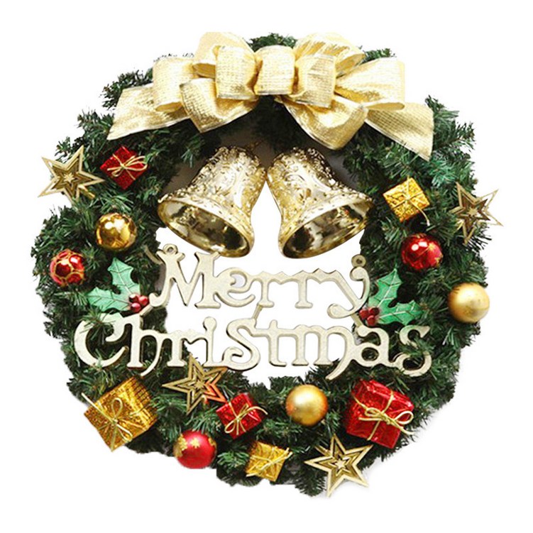 WH 원형 크리스마스 리스 벽트리 장식 소품, 골든벨 30cm, 1개