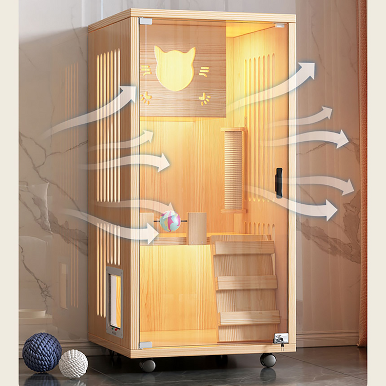 원목 고양이호텔 숨숨집 자유문 이동식 캣 빌라 호텔장 캣티오, 핑크