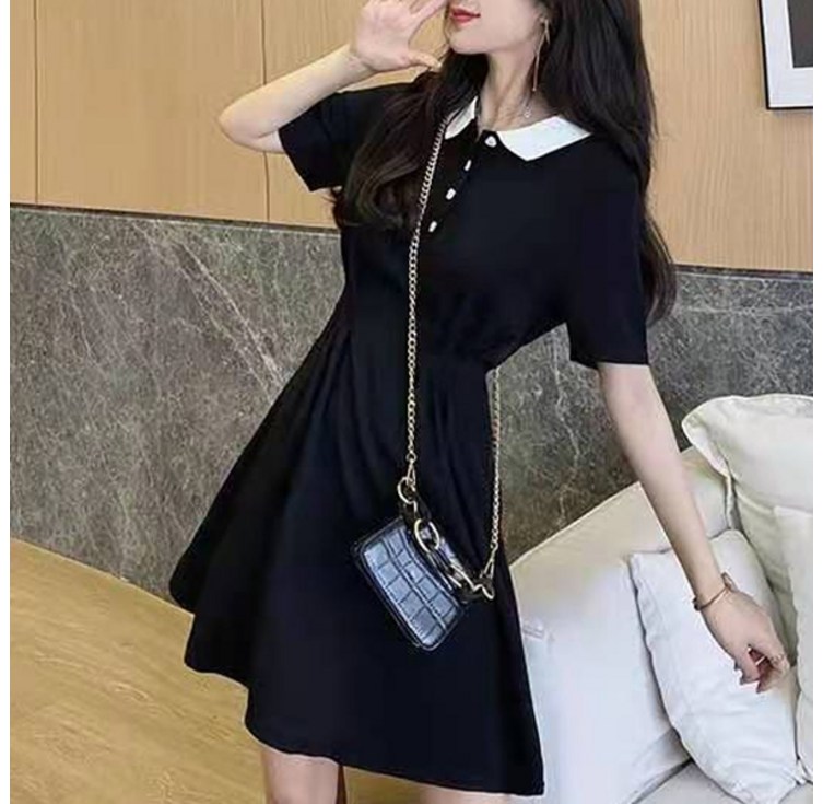 구디프 카라 배색 하이틴 미니 반팔 원피스