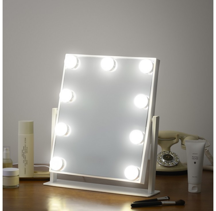 나쥬랑 메이크업 거울 LED 무선 조명 화장 거울, 화이트