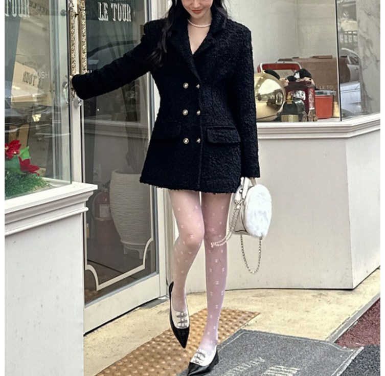 더블 버튼 루즈핏 자켓 코트 트위드 미니 원피스 하객룩 오피스룩