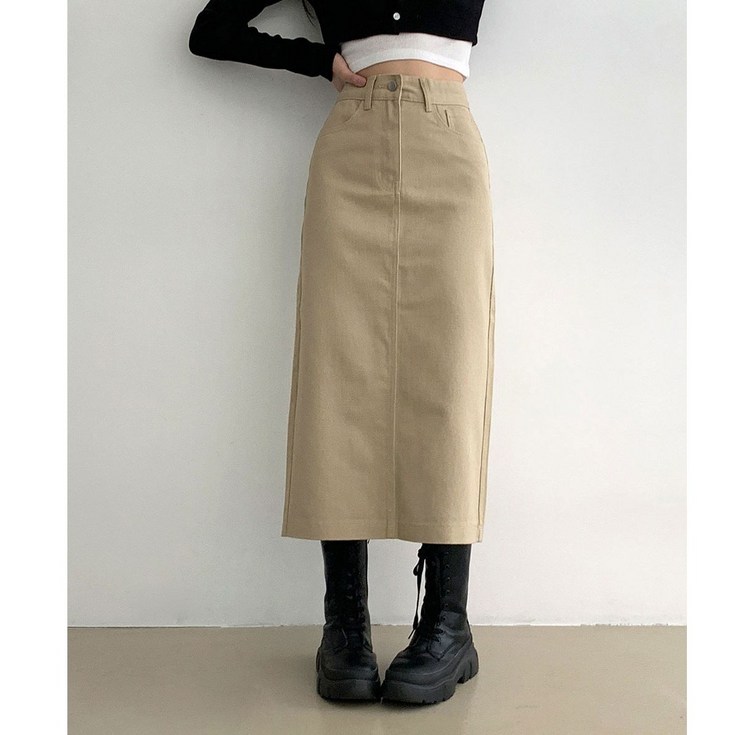 부기샵 숏롱 2단기장 여성 롱 스커트 헤이블 코튼 롱 스커트