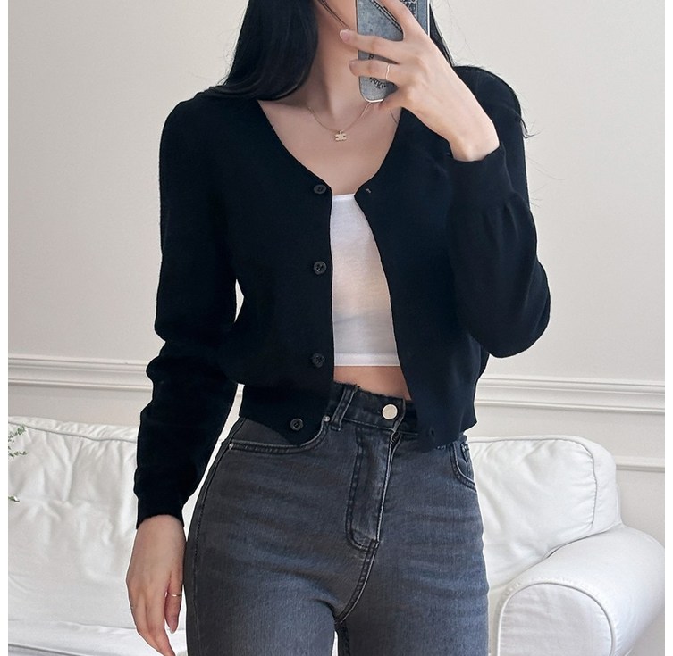 7APRIL 여성용 브이넥 크롭 니트 가디건