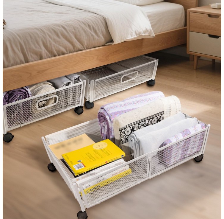 Jeernare 슬라이딩 언더베드 리빙박스 바퀴달린 침대밑수납함 낮은형 접이식 3초설치