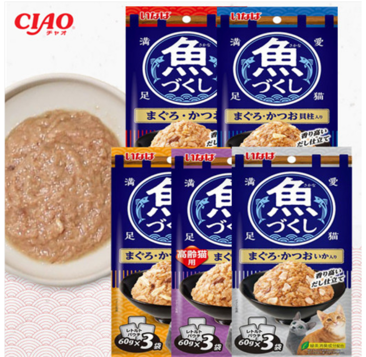 이나바 챠오 생선가득파우치 5종 콤보, 5개, 혼합5가지, 60g