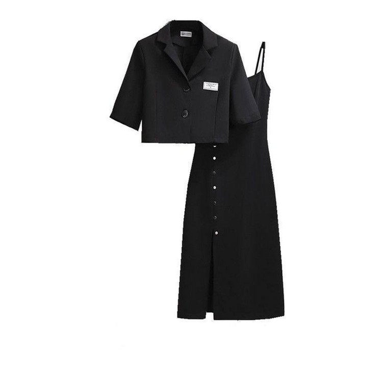 여성 캐주얼 투피스 세트 반팔 정장 자켓 롱 원피스