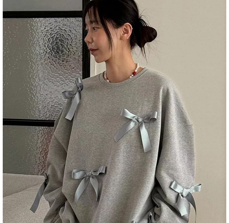 해피유통 여성 리본 캐주얼 패션 긴팔 맨투맨 jhy