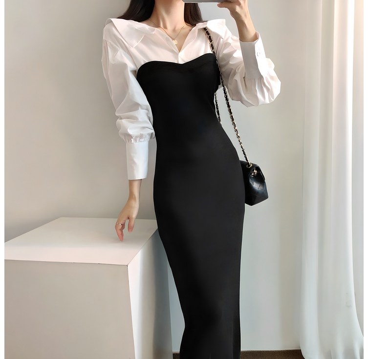요시아나 당일발송 멋스러운 엘레노어 셔츠 핏 블랙 배색 롱 원피스 요시아나 당일발송 멋스러운 엘레노어 셔츠 핏 블랙 배색 롱 원피스