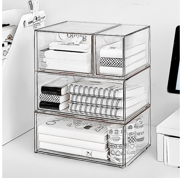 홈비 클리어 투명 모듈 책상 데스크 오거나이저 정리함 3단 세트, 1개, 클리어 4종세트