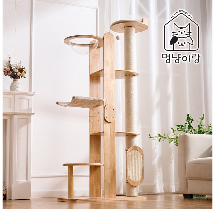 멍냥이랑 원목 캣타워 캣폴 스크래쳐, 1개, 스카이 6단 캣타워