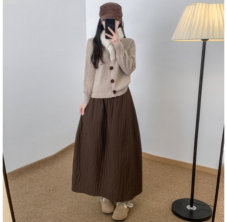 봄가을용 핏 예쁜 여성 사계절 롱 플레어 스커트 신축성 하이웨이스트 에이라인 플레어 스커트 미디기장 A라인 주름 루즈핏 플리츠 롱 스커트