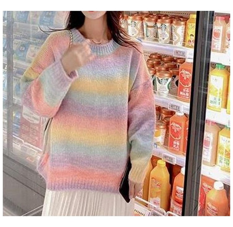 레인보우 풀오버 루즈핏 스웨터
