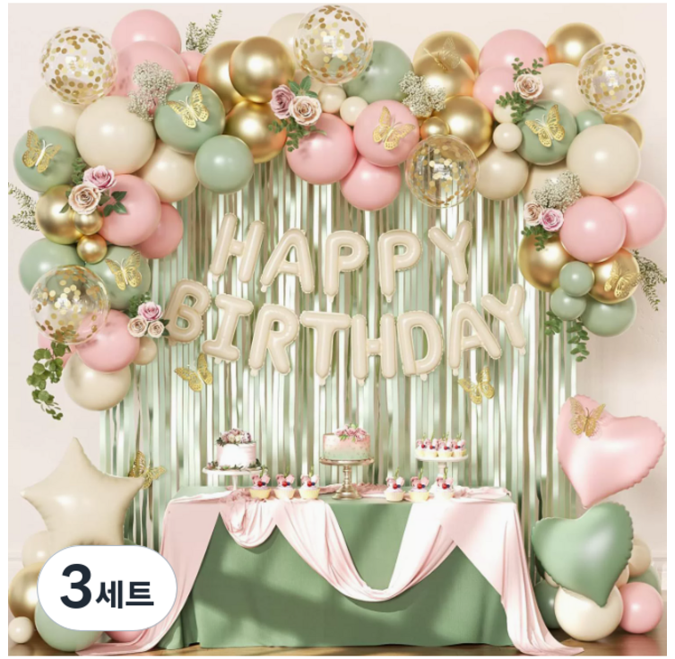 모아룸 풍선 파티 생일 이벤트 장식 풍선구름 세트, 3세트, 그린핑크 풍선 세트