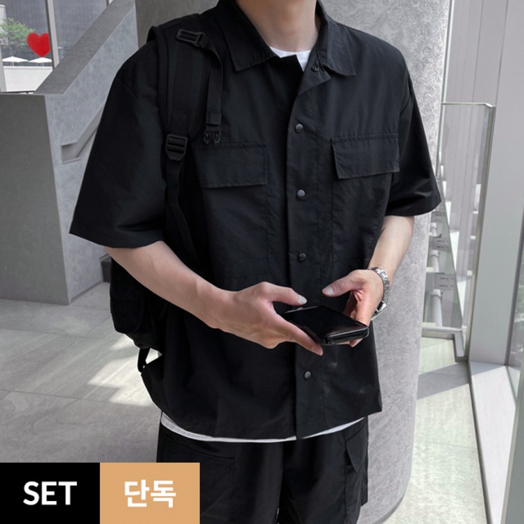 SET 남여공용 쿨맥스 타슬란 아웃포켓 반팔셔츠 카고반바지 세트 5763